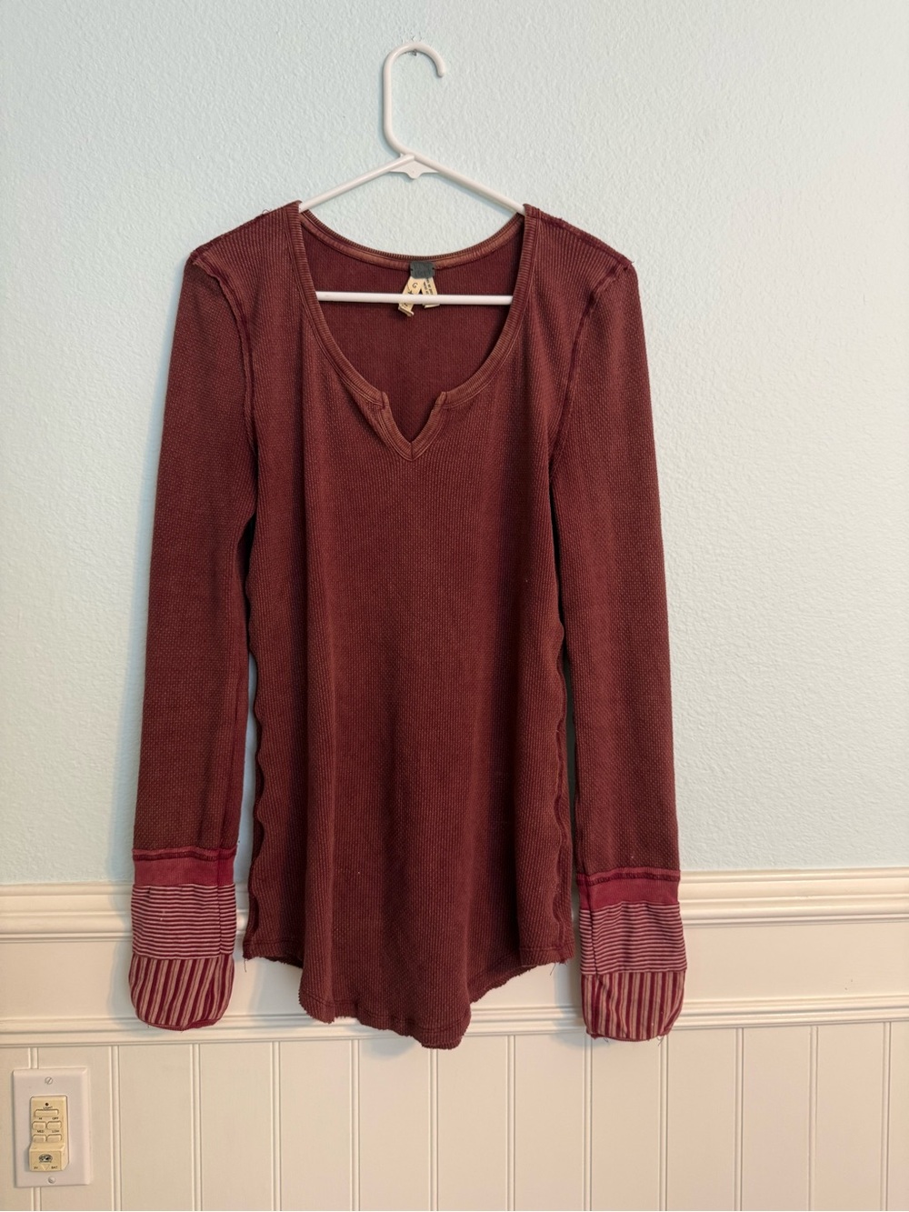 We The Free Maroon Long-Sleeve Thermal Top with Striped Cuffs